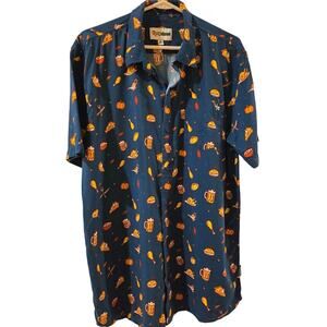 Tipsy Elves Thanksgiving Casual Button Down Shirt Blue Fitted Mens XL
